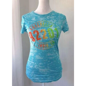 Coachella 92201 tshirt Tee Size Small turquoise blue baby festival bright